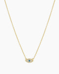 White CZ / London Blue Nanogem Evil Eye Charm Necklace necklace for protection || option:: 18K Gold Plated