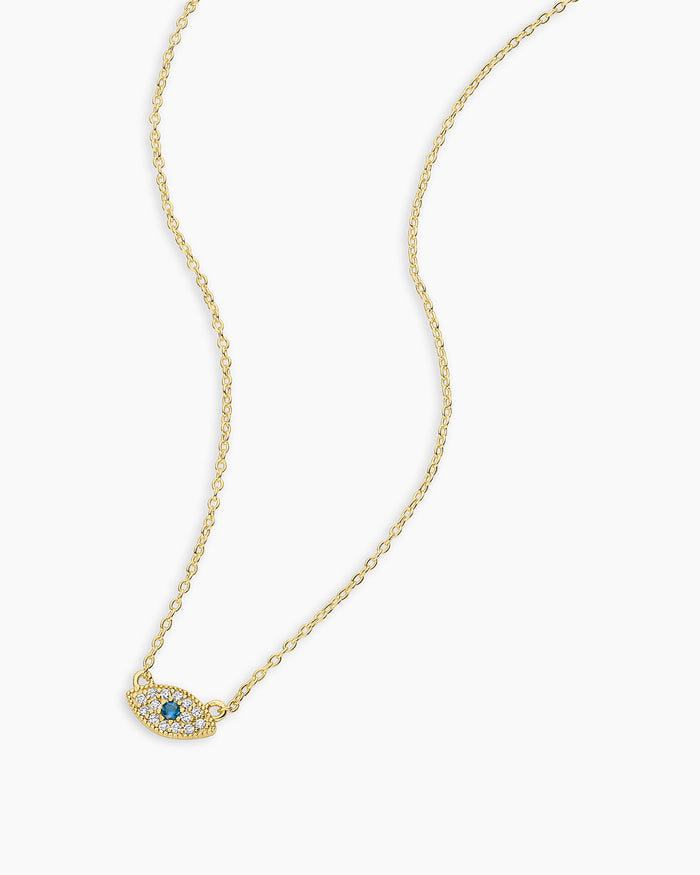 White CZ / London Blue Nanogem Evil Eye Charm Necklace necklace for protection || option:: 18K Gold Plated