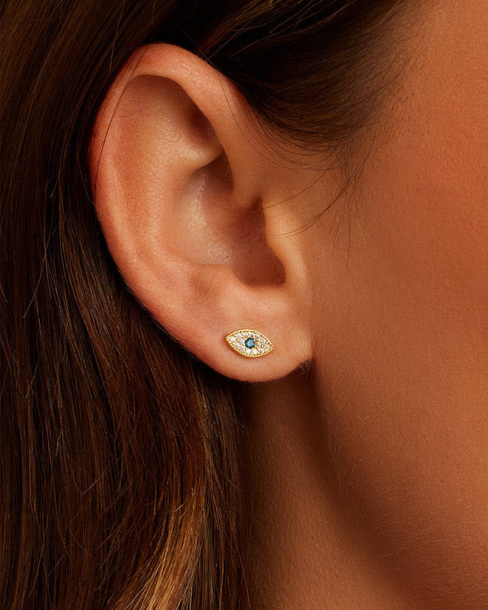 Evil Eye Charm Stud || option::18K Gold Plated, Evil Eye