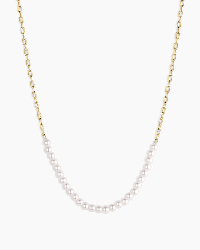 Finley Pearl Row Necklace || option::18K Gold Plated