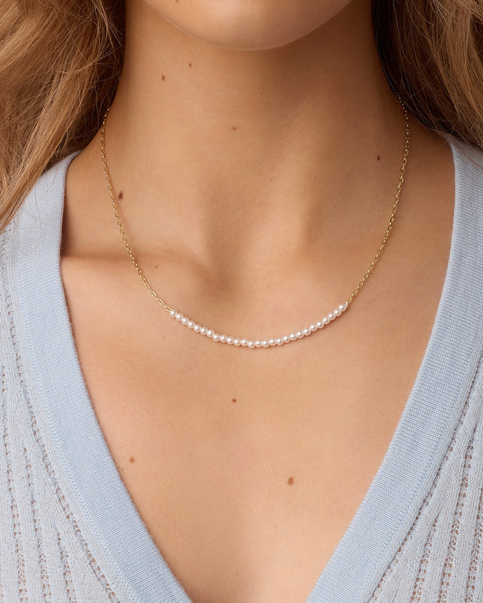 Finley Pearl Row Necklace || option::18K Gold Plated
