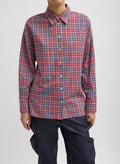 Red Multi Flannel Menswear Shirting Oversized Shirt - button down, front view on model