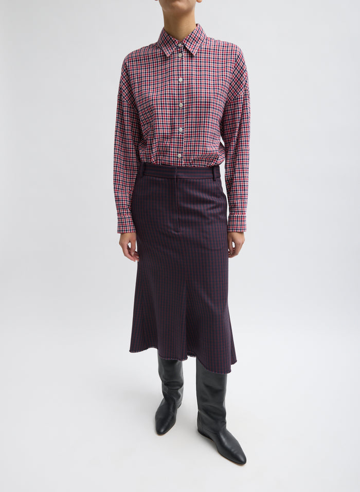 Red Multi Flannel Menswear Shirting Oversized Shirt - full look, front view on model