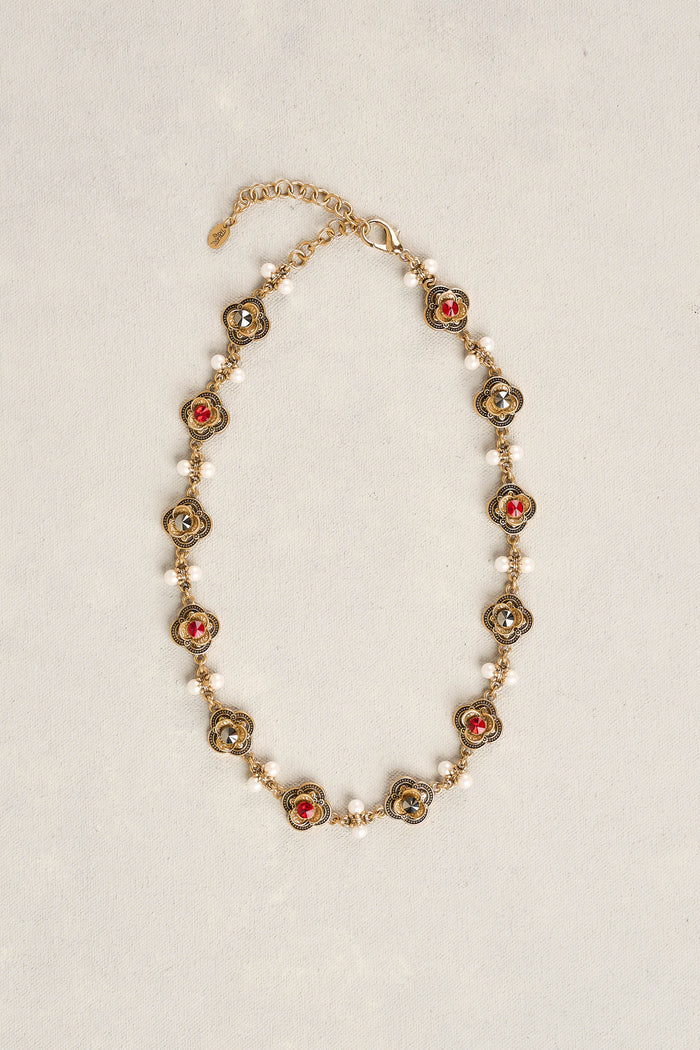 Floral Station Necklace - Gold
