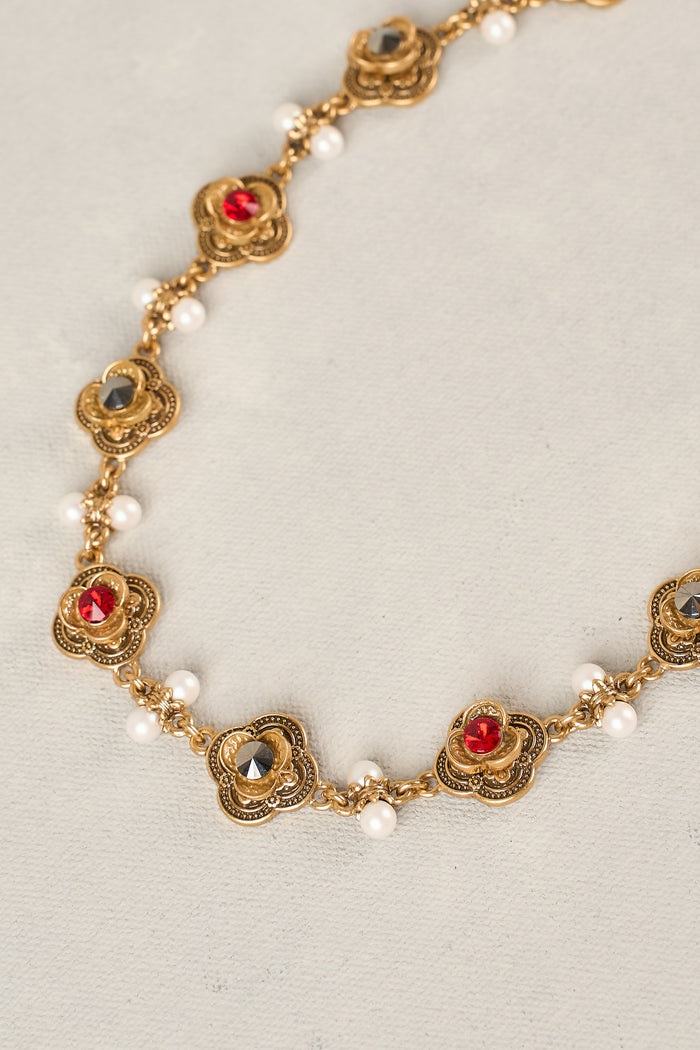 Floral Station Necklace - Gold