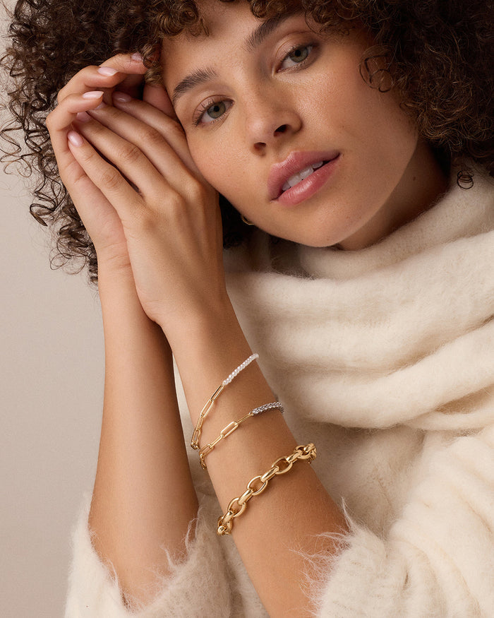 Florence Pearl Chain Bracelet || option::18K Gold Plated