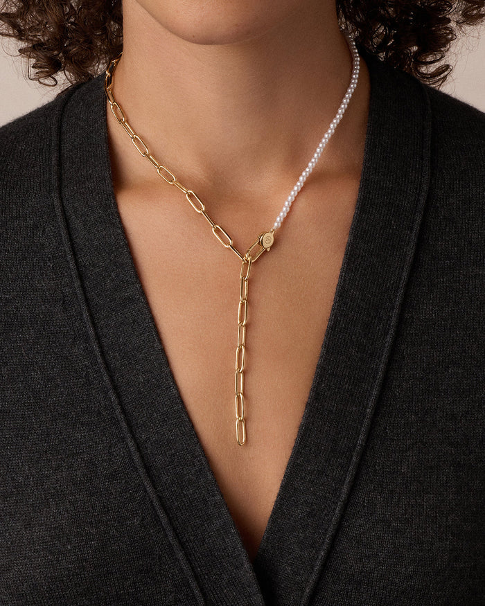 Florence Pearl Chain Necklace || option::18K Gold Plated