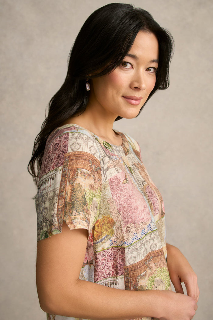 French Linen Shift Dress - Villa Fleurie Print