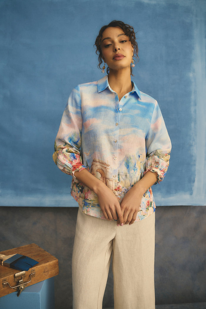 French Linen Shirt - Soft Valley Print