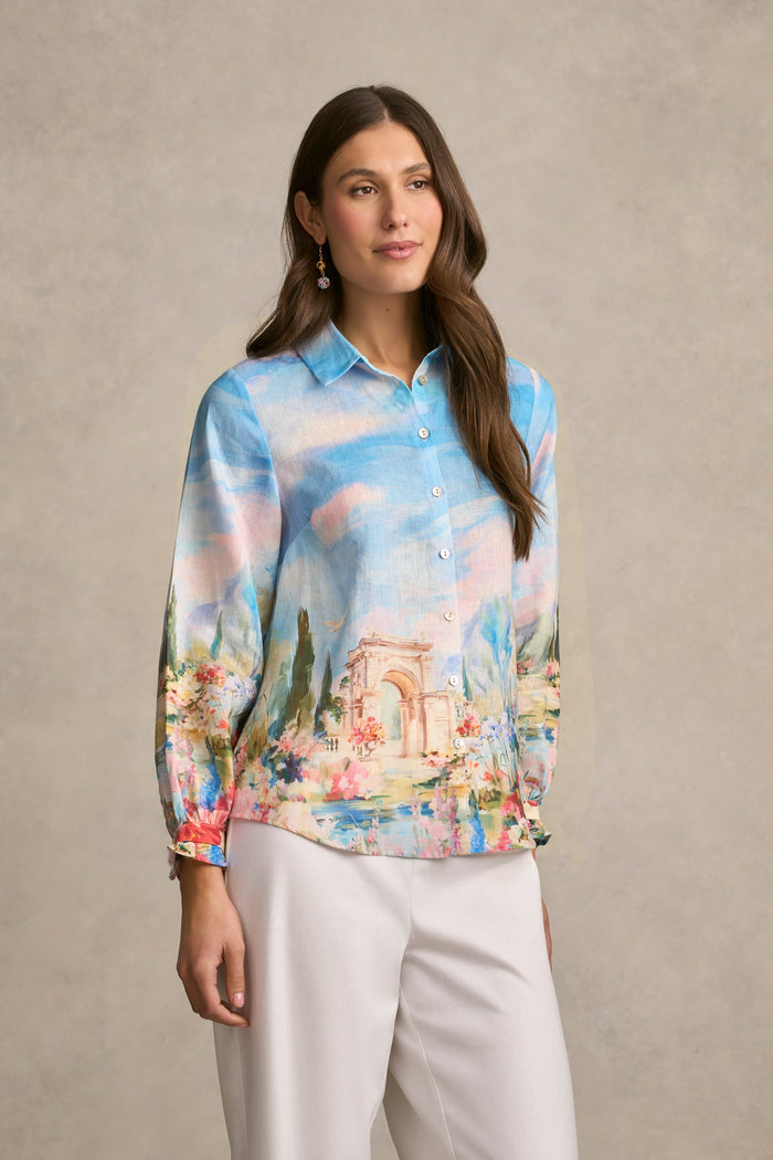 French Linen Shirt - Soft Valley Print