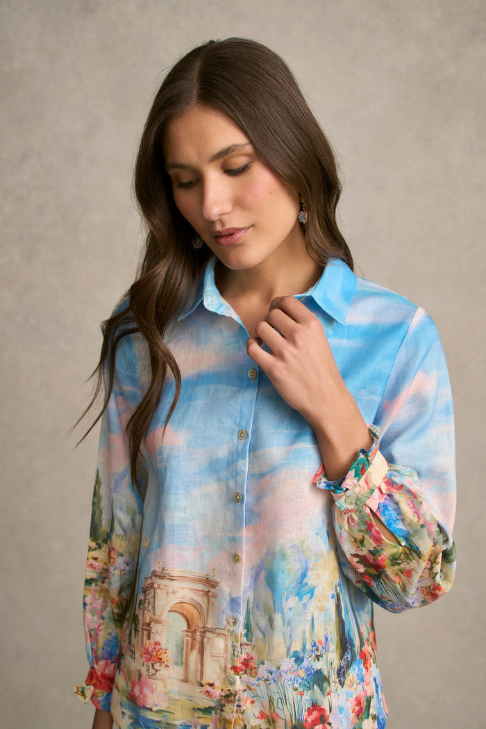 French Linen Shirt - Soft Valley Print