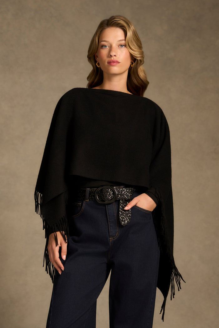 Fringed Poncho - Black