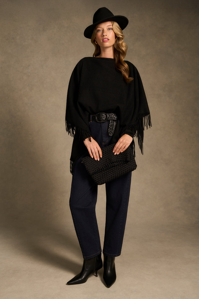 Fringed Poncho - Black