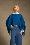 Fringed Poncho - Bright Navy