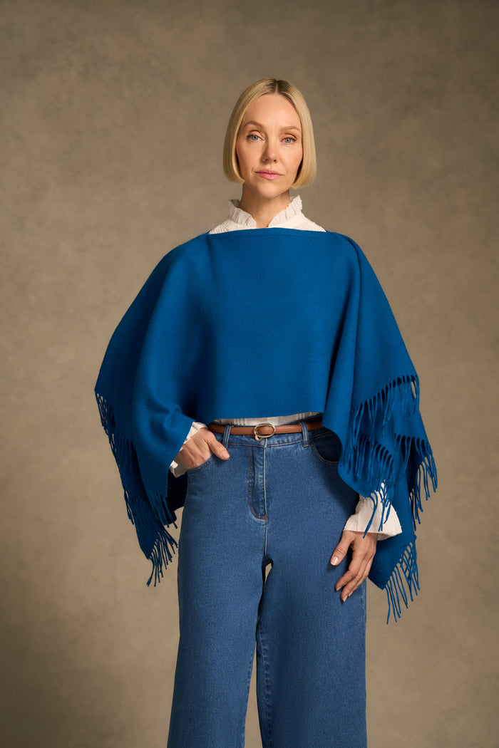 Fringed Poncho - Bright Navy