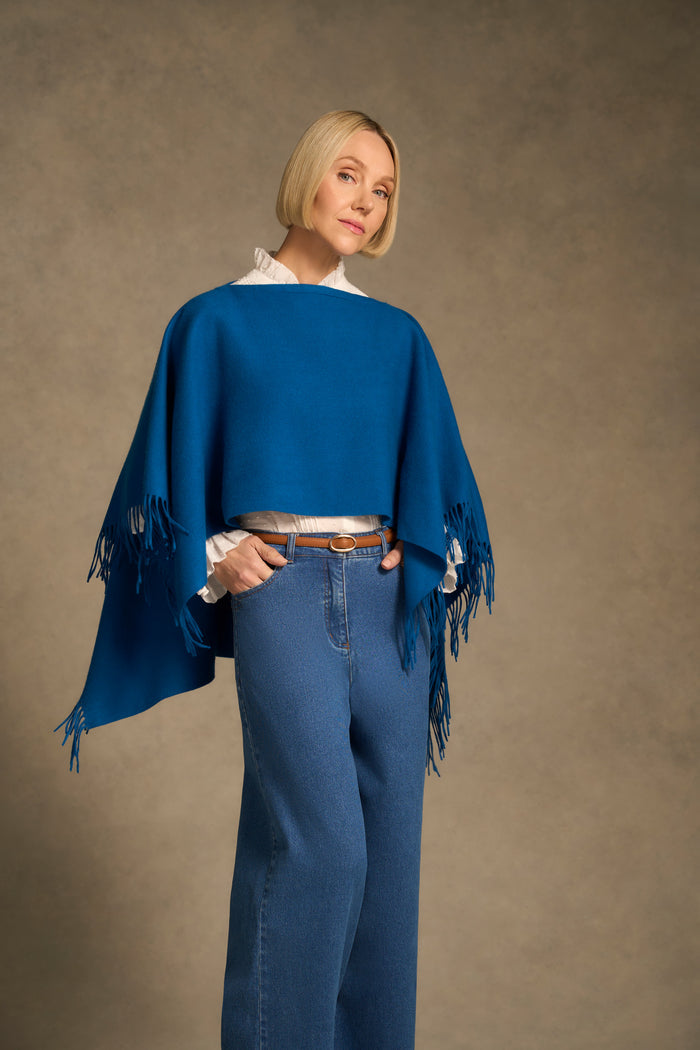 Fringed Poncho - Bright Navy