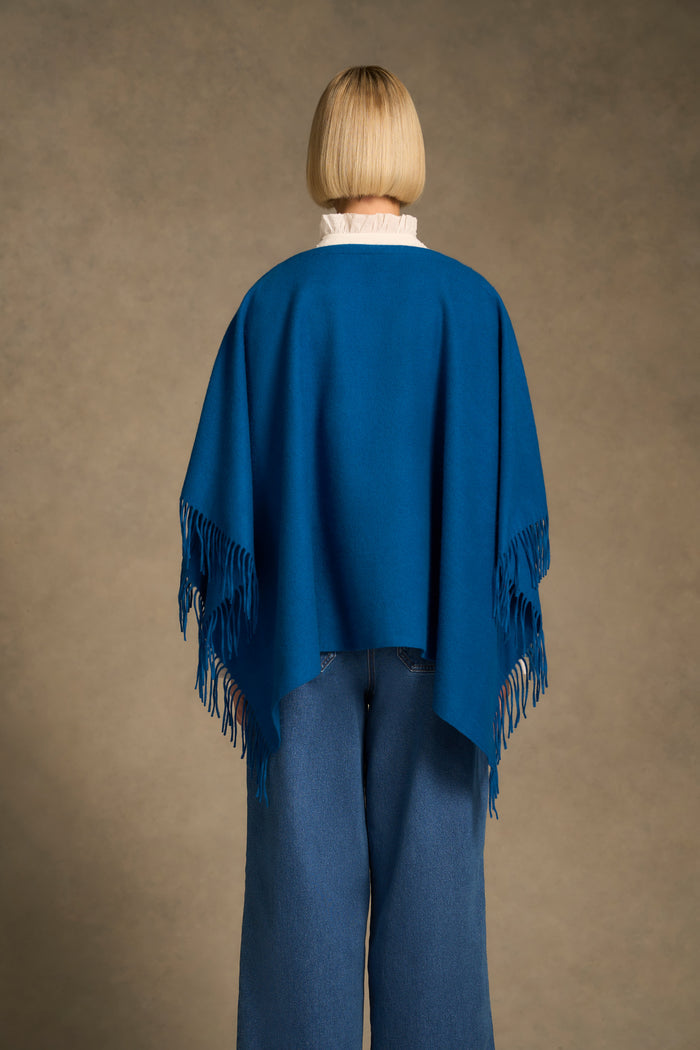 Fringed Poncho - Bright Navy