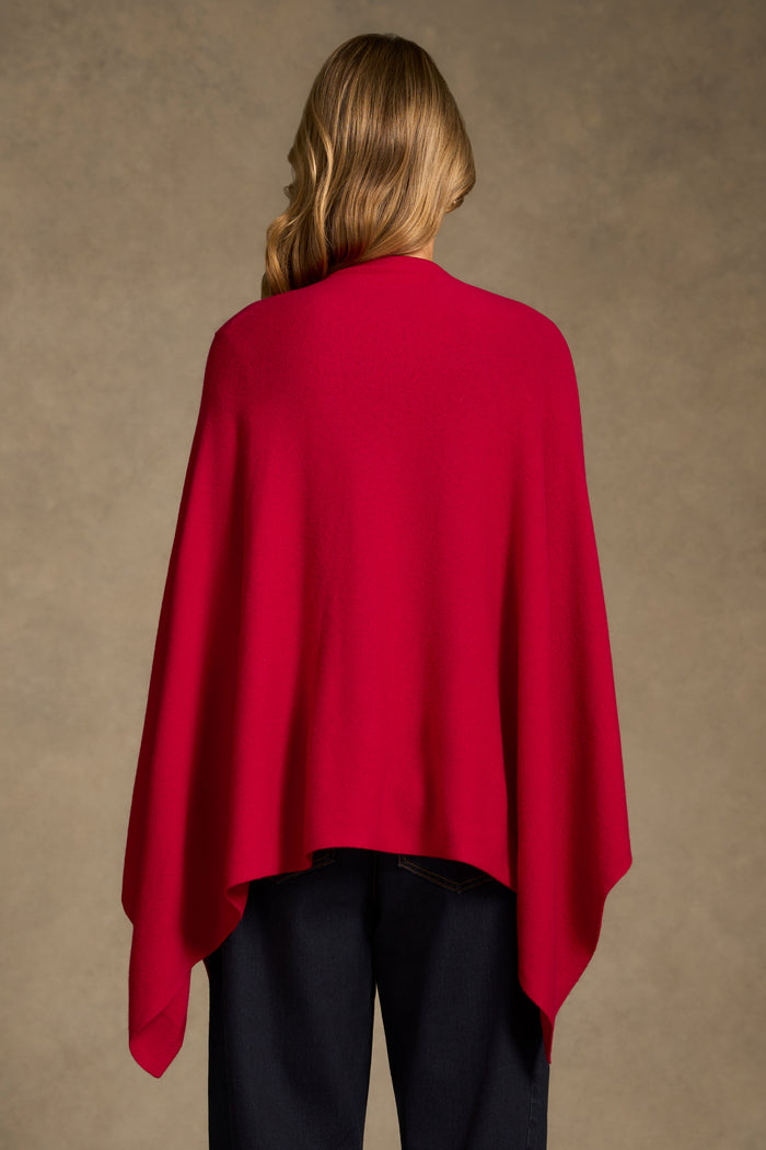 Funnel Neck Poncho - Red