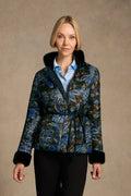 Fur Trim Reversible Puffer - Indigo Chintz Print