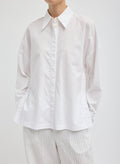 White Gabe Oversized Shirt - oversized button down, front view on model