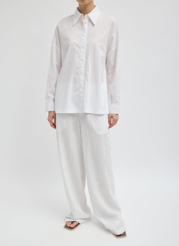 White Gabe Oversized Shirt - full look, front view on model
