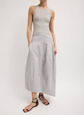 Grey Garment Dyed Silky Cotton Asymmetrical Balloon Skirt - full look, front view on model