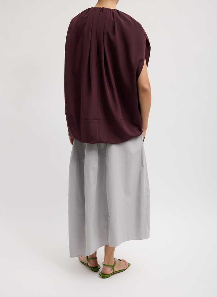 Grey Garment Dyed Silky Cotton Asymmetrical Balloon Skirt - full look, back view on model