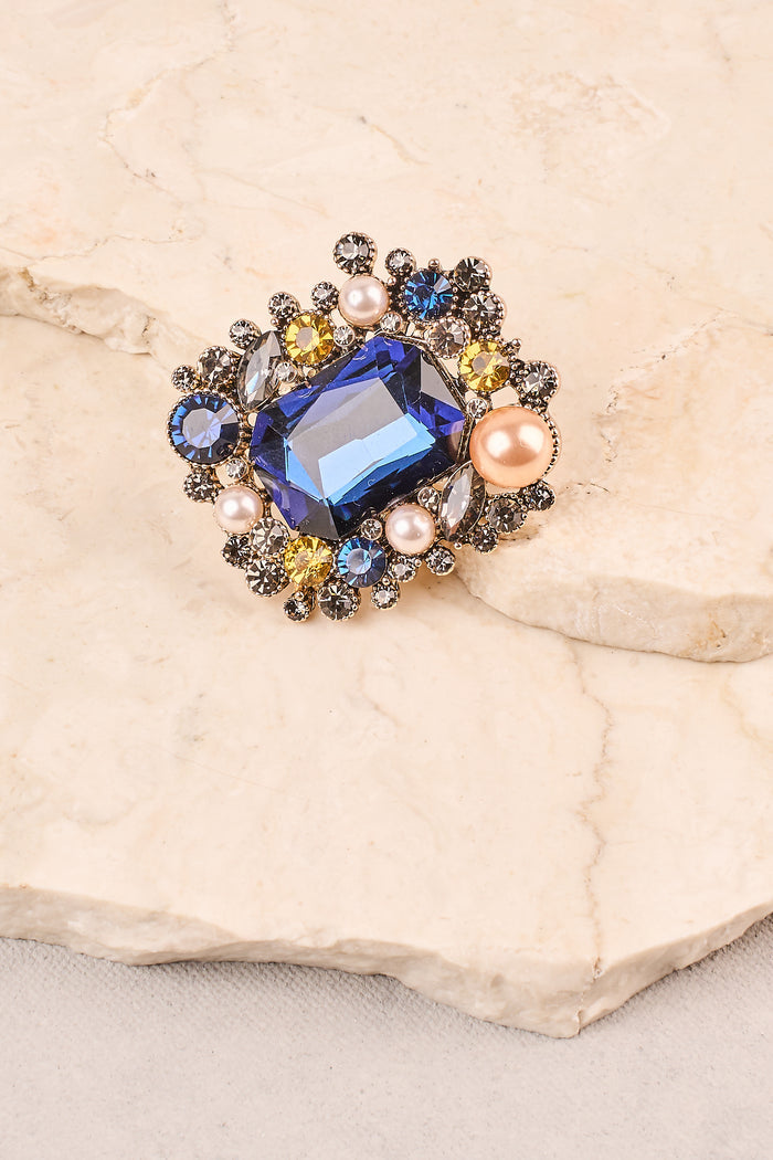 Gem Pearl & Cluster Brooch - Navy