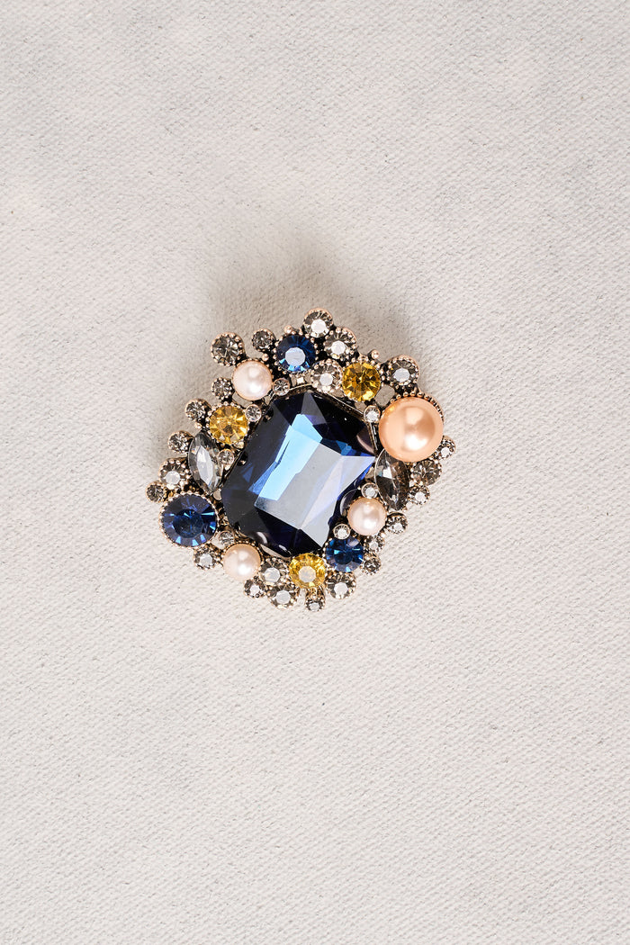 Gem Pearl & Cluster Brooch - Navy