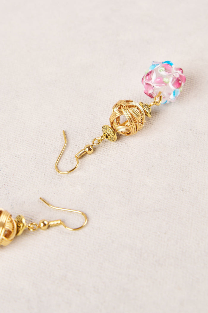 Glass Bead Floral Earrings - Multi