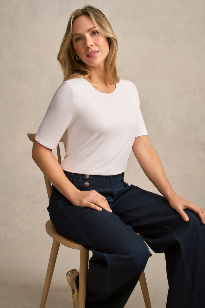 Half Sleeve Round Neck Tee - White
