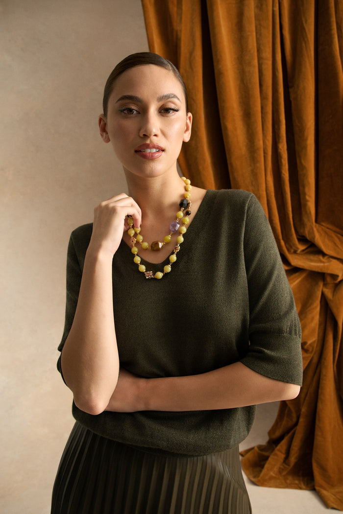 Half Sleeve Wool Knit - Olive