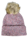 Hat-2074 Beanie with Faux Fur Pom Cotton Candy Multi