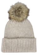 Hat-2074 Beanie with Faux Fur Pom Oatmeal