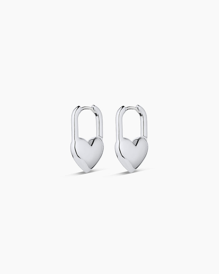 Heart Padlock Huggies || option::Silver Plated