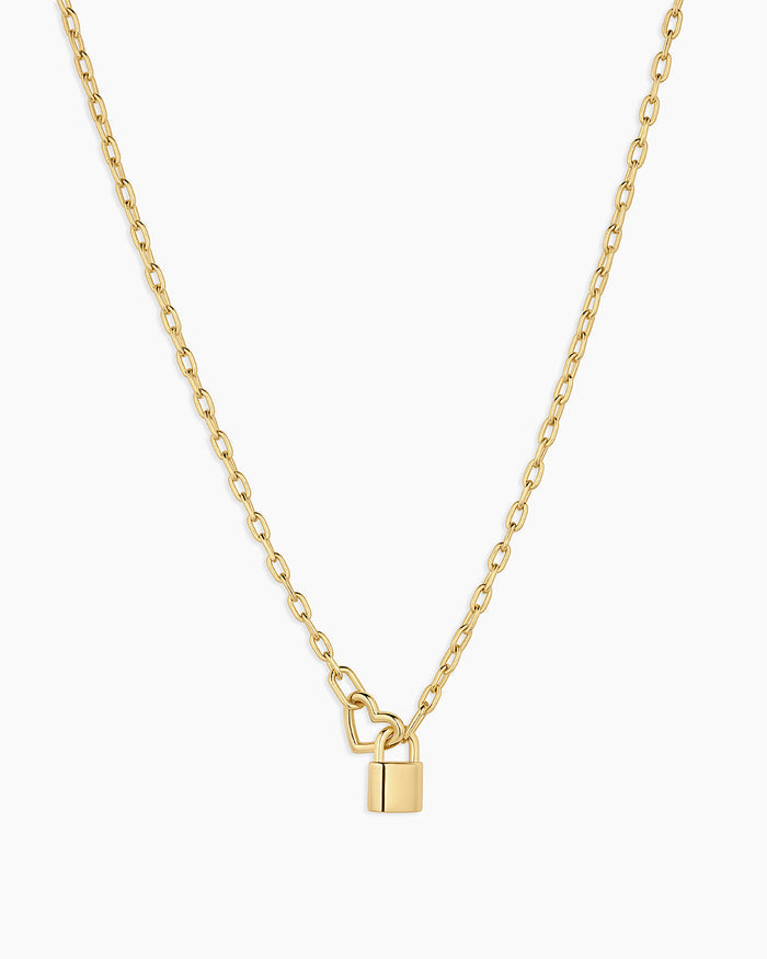 Heart Padlock Interlocking Necklace || option::18K Gold Plated