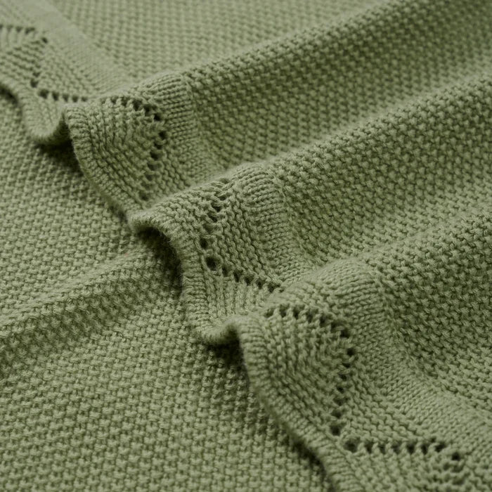 Heirloom Lace Knit Baby Blanket in Sage Green