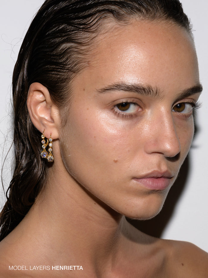 HENRIETTA 4-STONE DROP EARRINGS IN MOISSANITE, 18K GOLD VERMEIL