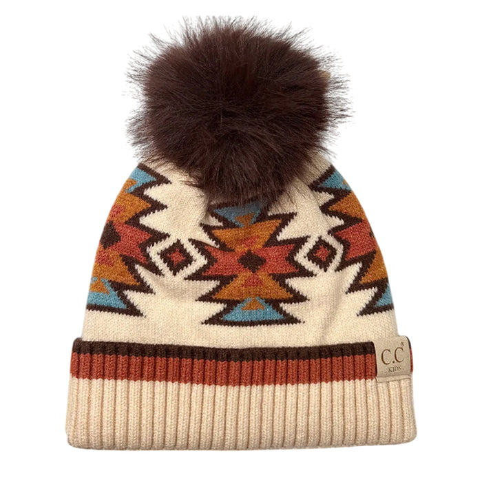 HTE-0030 KIDS AZTECH BEANIE BEIGE