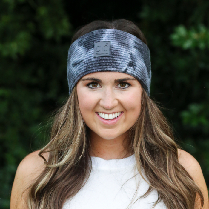 HW-7380 Tie Dye Headwrap with C.C Rubber Patch - Dark Grey/Light Grey