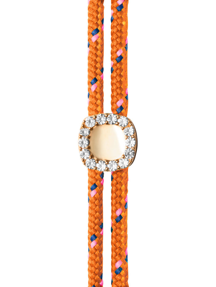 JAMES BEZEL ORANGE PARACORD ANKLET IN LAB WHITE SAPPHIRE, 18K GOLD VERMEIL
