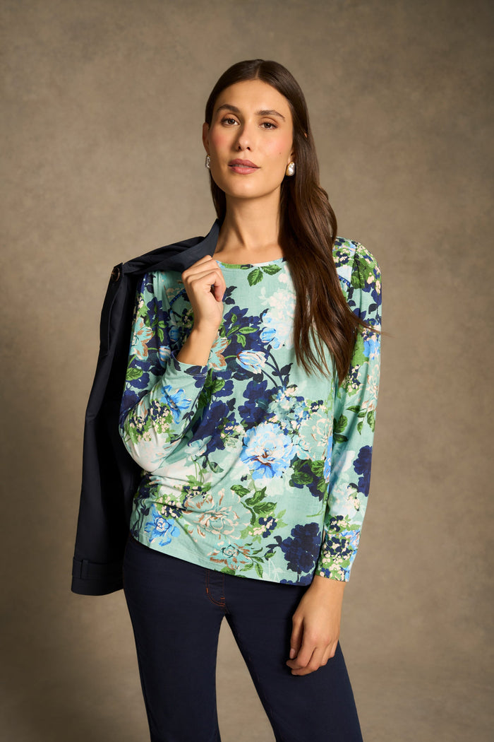 Lace Insert Long Sleeve T-Shirt - Midnight Blossom