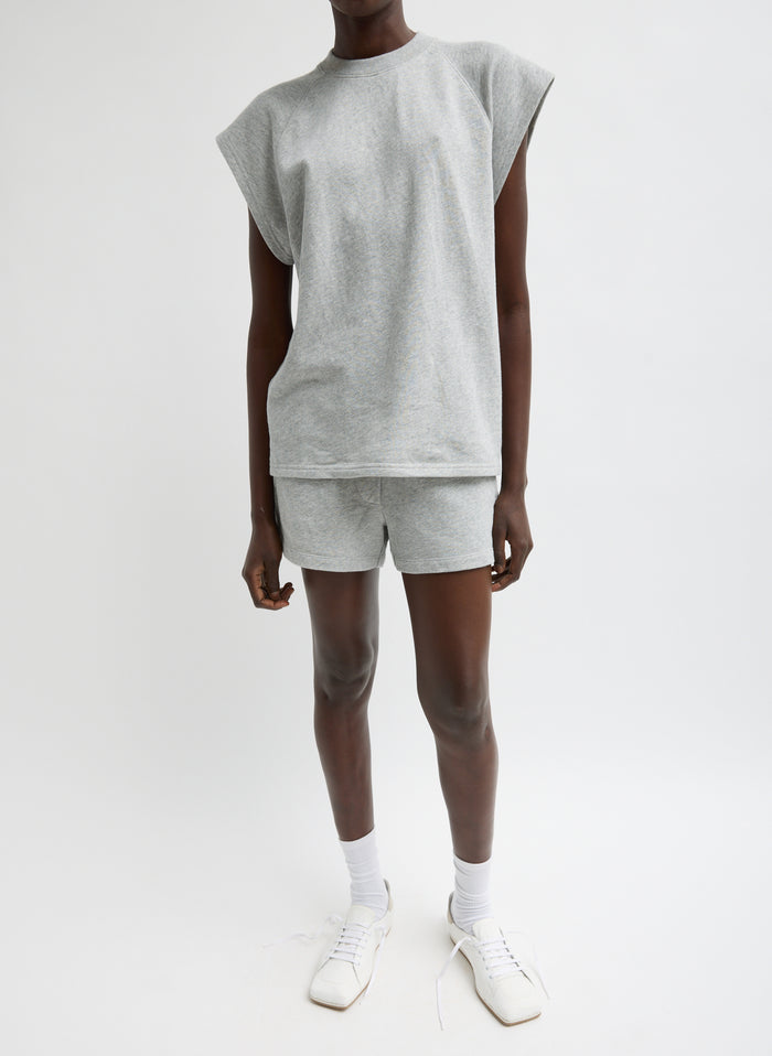 Heather Grey Light Weight Sweatshirting Short Shorts - lounge shorts, front view on model