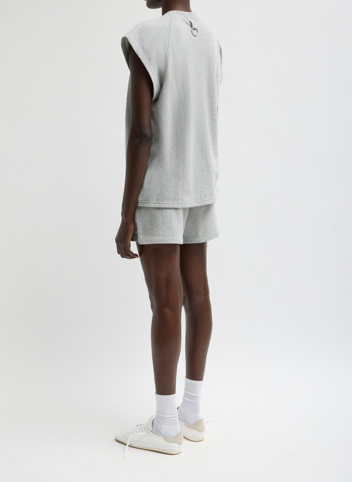 Heather Grey Light Weight Sweatshirting Short Shorts - lounge shorts, side view on model