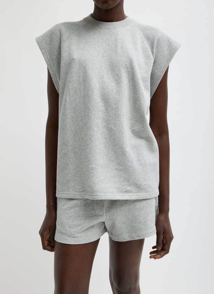 Heather Grey Light Weight Sweatshirting Short Shorts - lounge shorts, front view on model