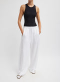 White Light Weight Sweatshirting Winslow Pant - barrel leg lounge pant, front view on model