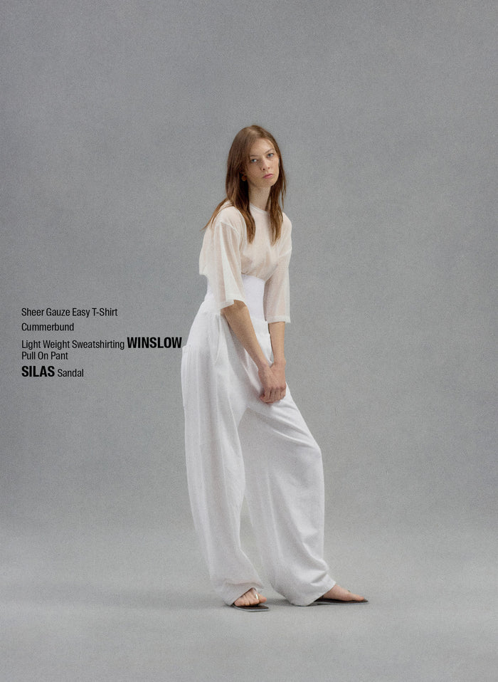 White Light Weight Sweatshirting Winslow Pant - editorial campaign on model