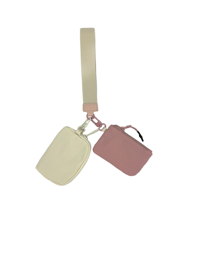 LL-4320 Wristlet Key Chain Double Pouch Cream/Mauve