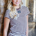 LM-STRIPE BABY DOLL TOP SS-BROWN