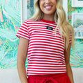 LM-STRIPE BABY DOLL TOP SS-RED